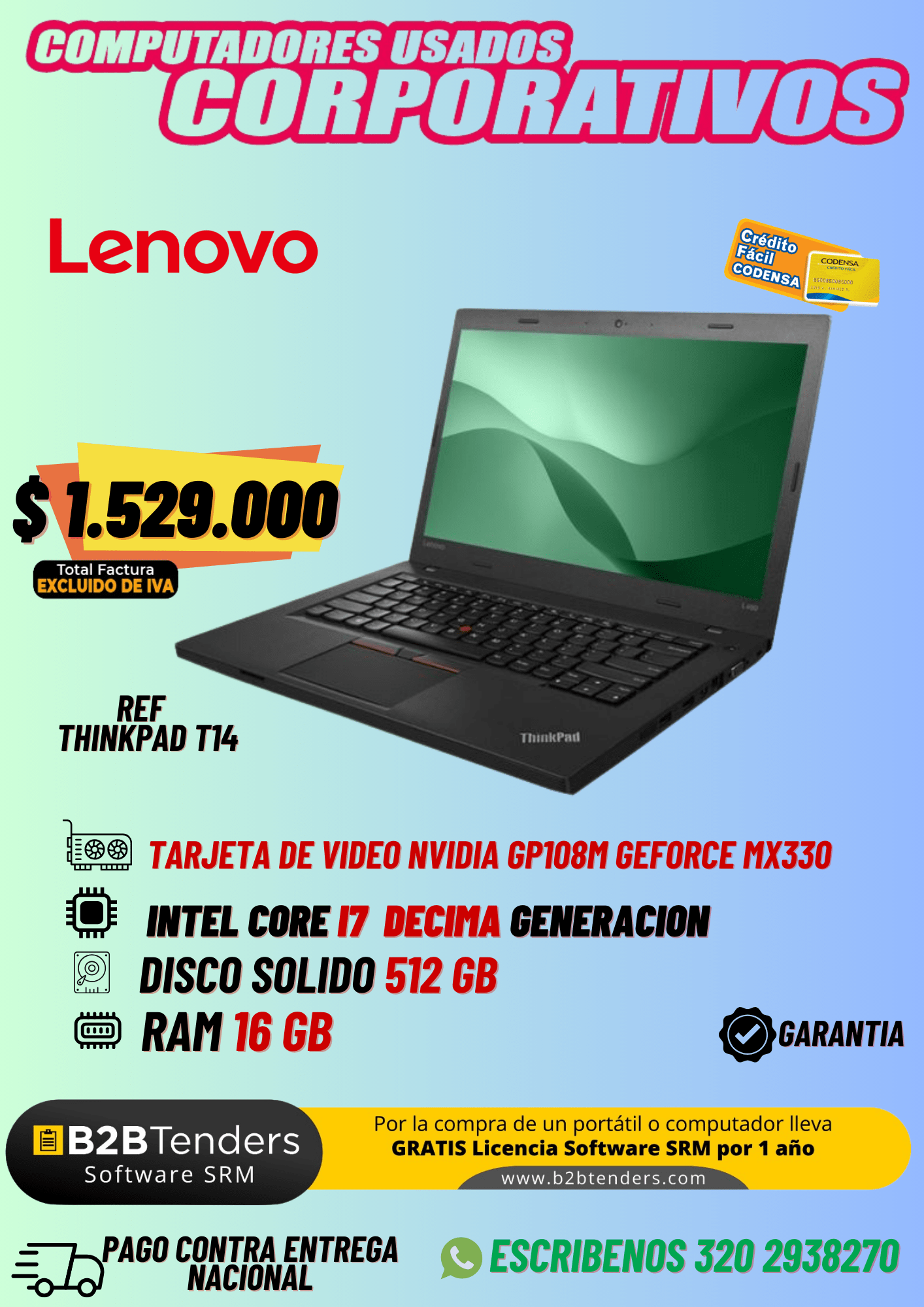 Lenovo Thinkpad T14 Intel® Core™ I7  tarjeta de video